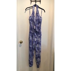 Tie Dye Blue and White Halter Jumpsuit